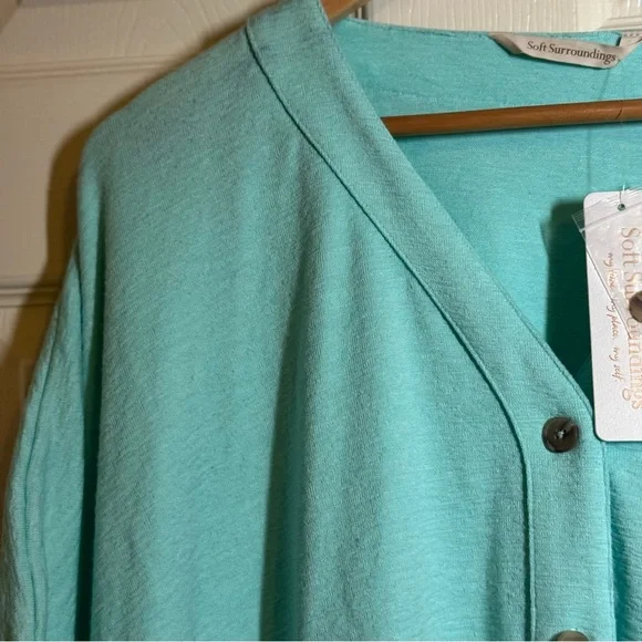 Soft Surroundings Aqua Blue Knit Top Size L/XL - Picture 3 of 11
